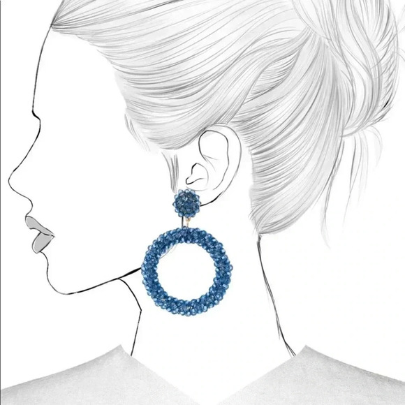 🆕Beaded Hoop Earrings Blue 🆕 - Picture 1 of 5